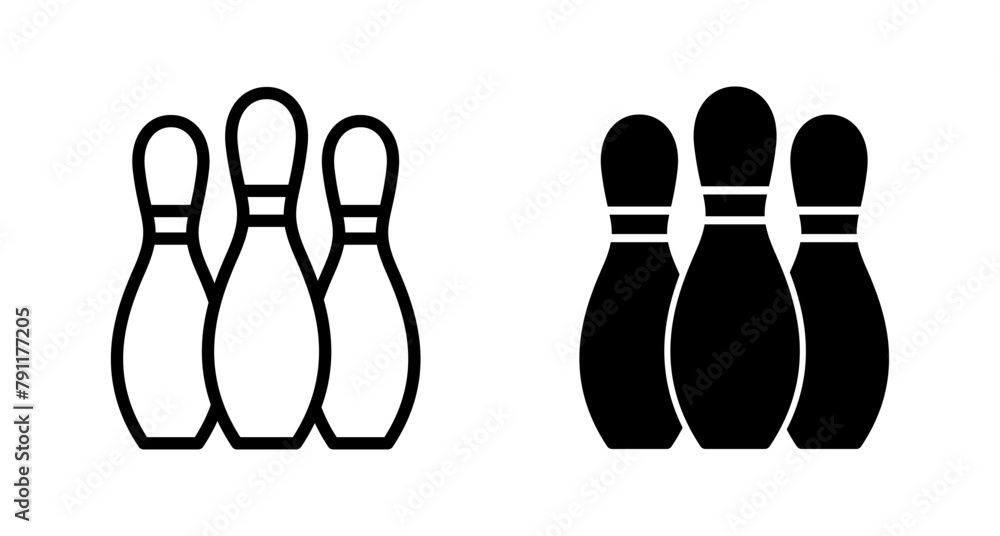 Bowling game Pin Icon vector isolated on white background. Bowling icon, ball and pin Bowling game Pin Icon vector isolated on white background. Bowling icon, ball and pin