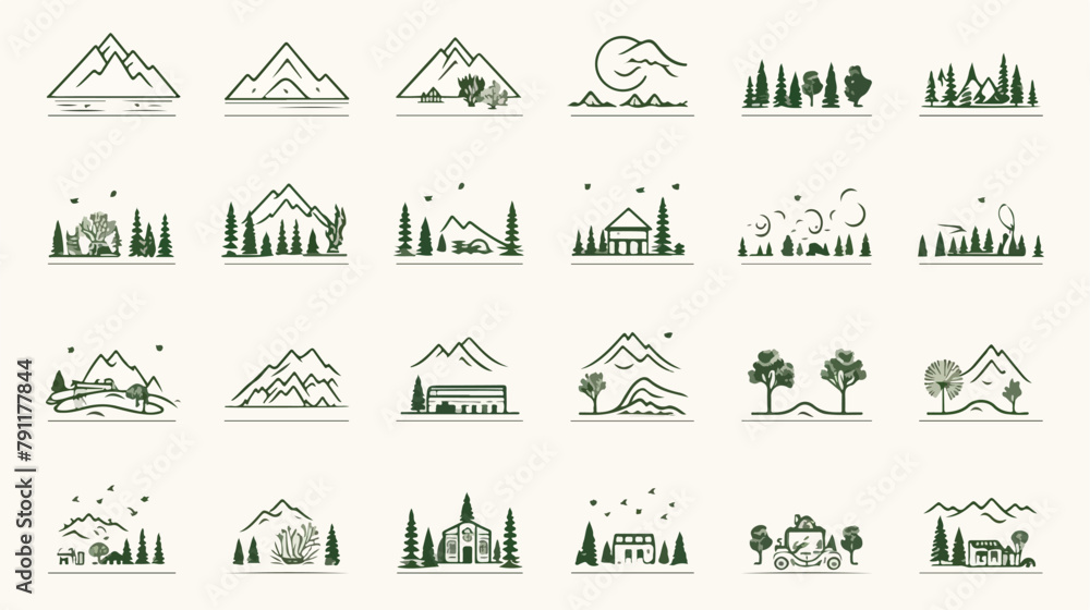 Collection of picturesque landscape icons or symbol