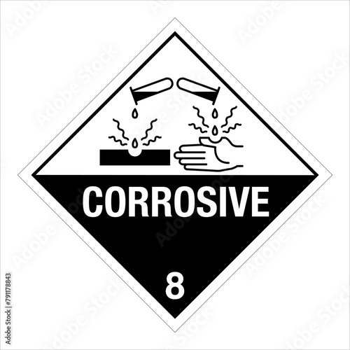 Class 8 Hazardous HAZMAT Material Label IATA Transportation Corrosive