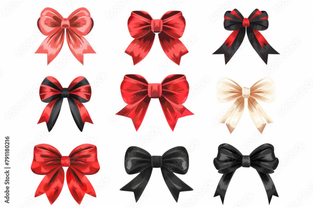 various cute red gift bow collection vector icon, white background, black colour icon