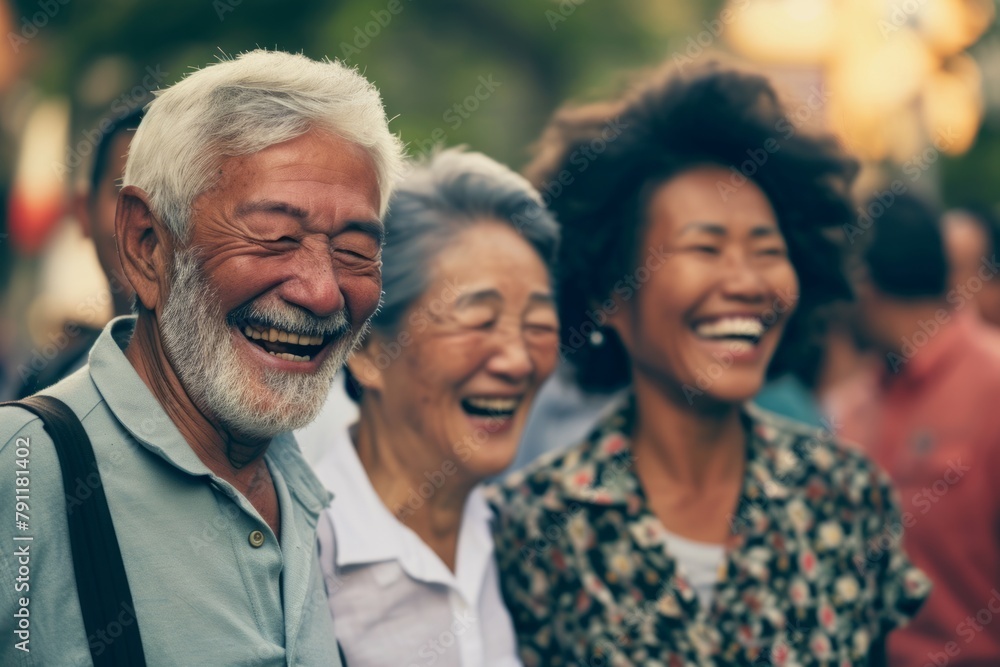 Group of senior people laughing together on the street in the city. Group of senior people laughing together on the street in the city.