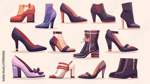 Collection of stylish elegant shoes and boots of di