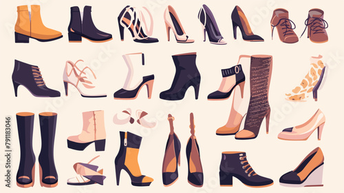 Collection of stylish elegant shoes and boots of di