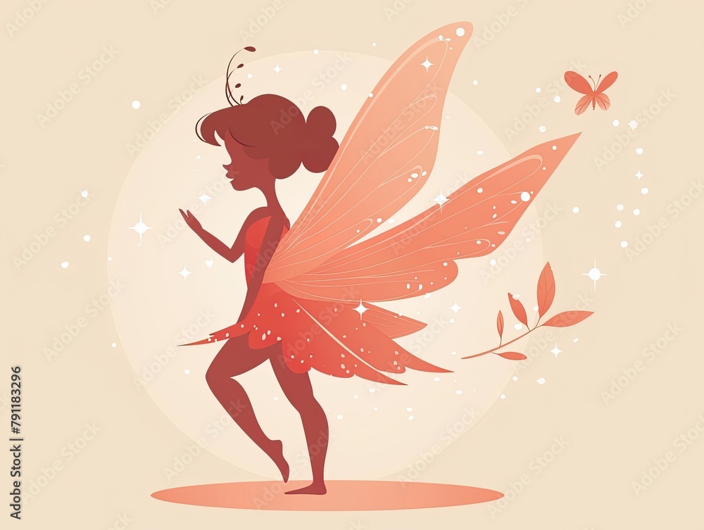 A whimsical illustration of a playful fairy with delicate wings and a green dress, dancing amidst a sprinkle of leaves and magic dust.. A whimsical illustration of a playful fairy with delicate wings and a green dress, dancing amidst a sprinkle of leaves and magic dust..