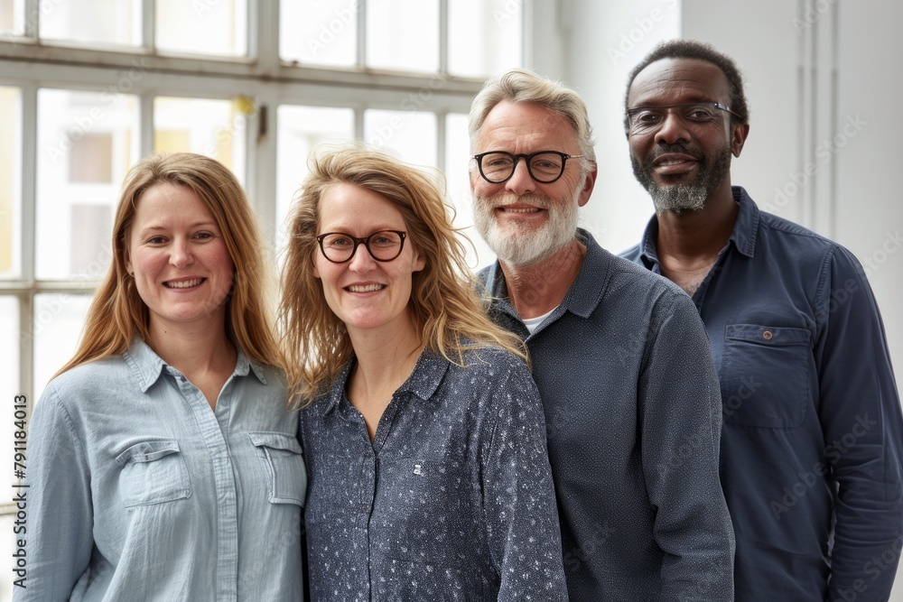 Group of diverse senior businesspeople standing in a row and smiling at the camera