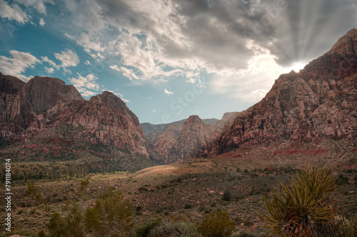 HDR Sunbeams in Red Rock Canyons Nevada