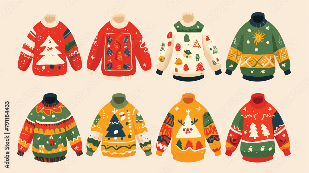 Collection of ugly Christmas sweaters or jumpers is