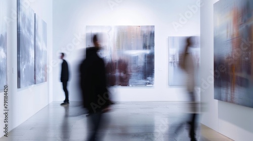 Blurred painting displayed on a gallery wall evoking a sense of anticipation and curiosity for what lies beyond. . photo