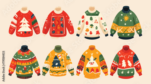 Collection of ugly Christmas sweaters or jumpers is