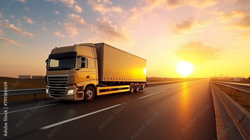 truck on highway at sunset