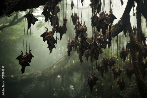 Bat Colony: Hang jewelry on branches surrounded by hanging bat decorations.