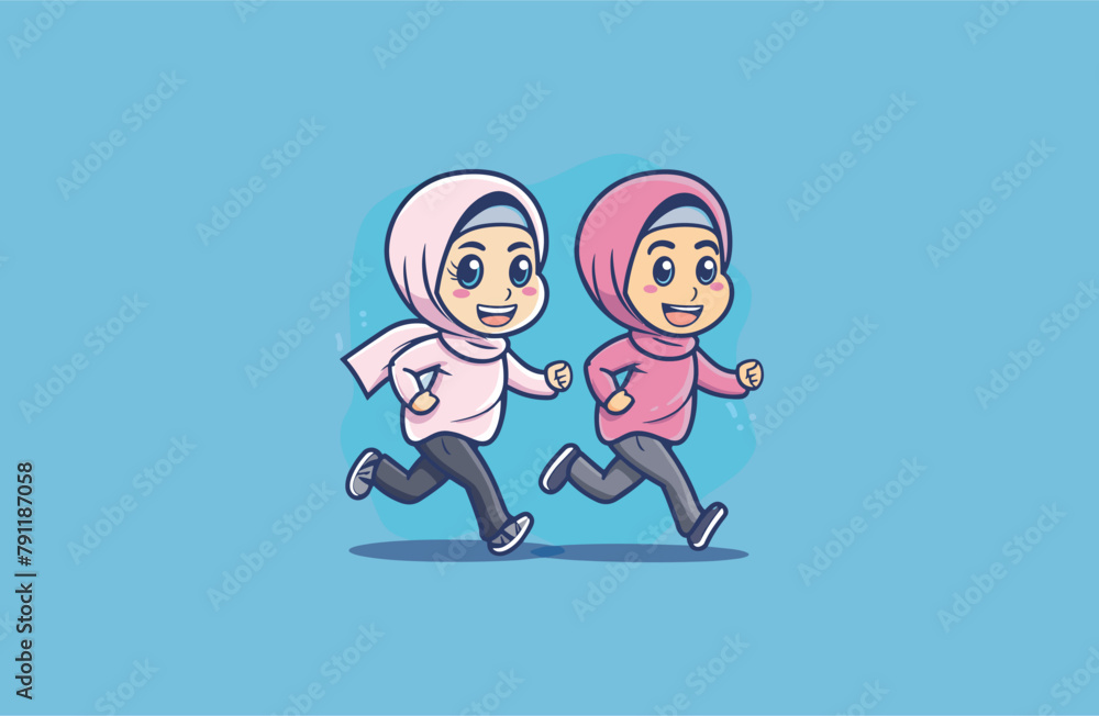 Cute Hijab wearing woman Mascot style logo design Cute Hijab wearing woman Mascot style logo design