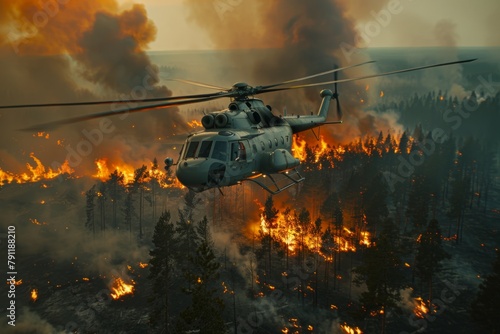 Wildforest fire burning forest trees eecological disaster smoke aerial view from helicopter danger death animals damage hazard blaze pollution tragedy