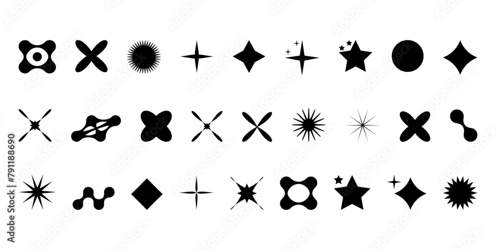 Abstract shapes in y2k style brutalist retro. Set geometric shapes atmosphere future. Black and white. For banner poster design web design. Vector illustration Abstract shapes in y2k style brutalist retro. Set geometric shapes atmosphere future. Black and white. For banner poster design web design. Vector illustration