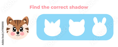 Find the correct shadow of funny kawaii characters chipmunk face animal