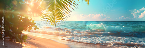 Blurred tropical beach background, perfect for summer vacation and travel promotions.