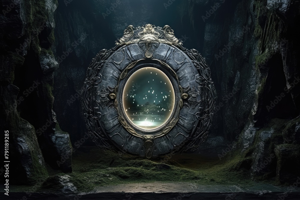 Ominous Portal: Create a scene with jewelry near a mystical portal. Ominous Portal: Create a scene with jewelry near a mystical portal.
