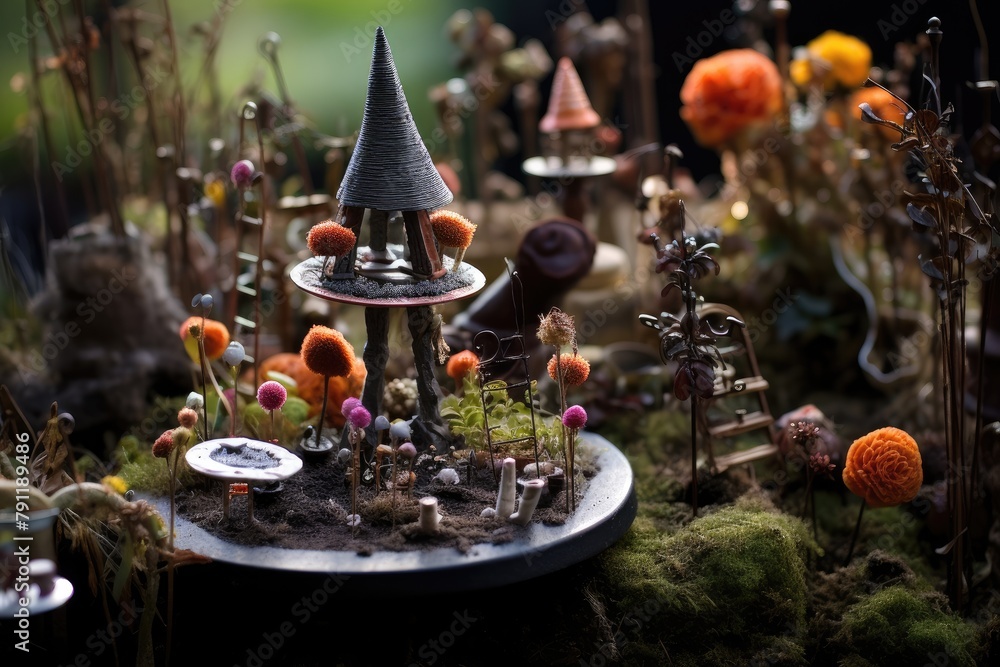 Witch's Hat Garden: Surround jewelry with miniature witch's hats and broomsticks.