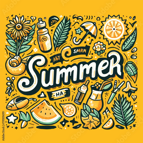free vector Summer lettering with yellow background