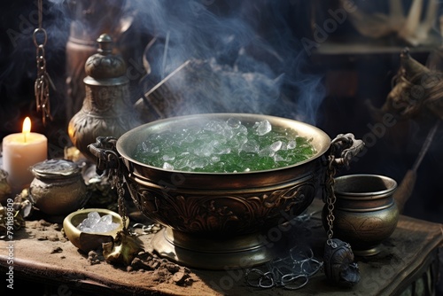 Witch's Brew: Display jewelry near a cauldron filled with bubbling potion.