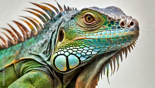 A close up portrait of a Green iguana  Iguana iguana  on a white background  Limon province  Costa Rica 4K 