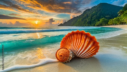 A triton shell on the beach photo