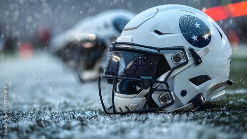 White American football helmet symbolizing safety during game on isolated background. Concept Sports, American Football, Safety Equipment, Helmet Design, Isolated Background photo