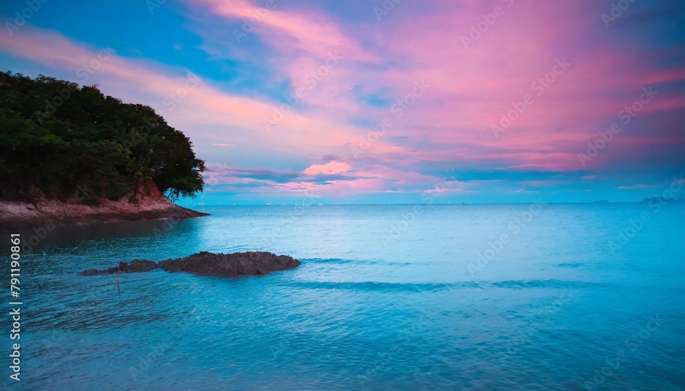 Blue Sea And Pink Sky Beauty Of The Nature
