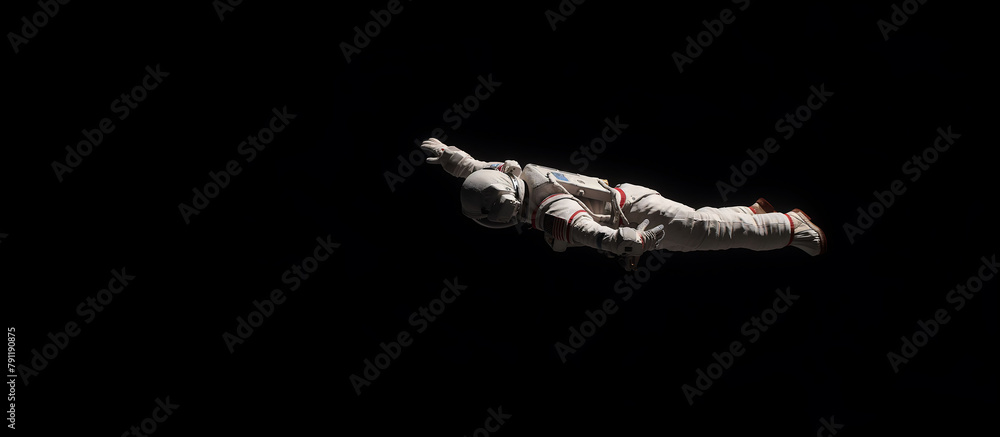 Naklejka premium astronaut flying through space, with a black background