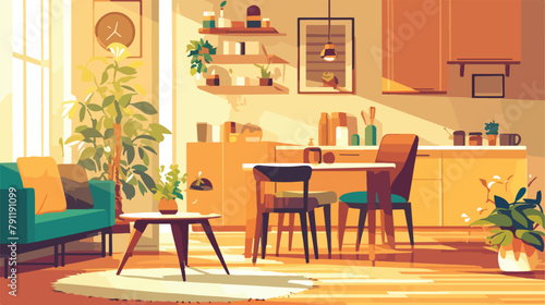 Colored drawing of cozy dining or living room furni
