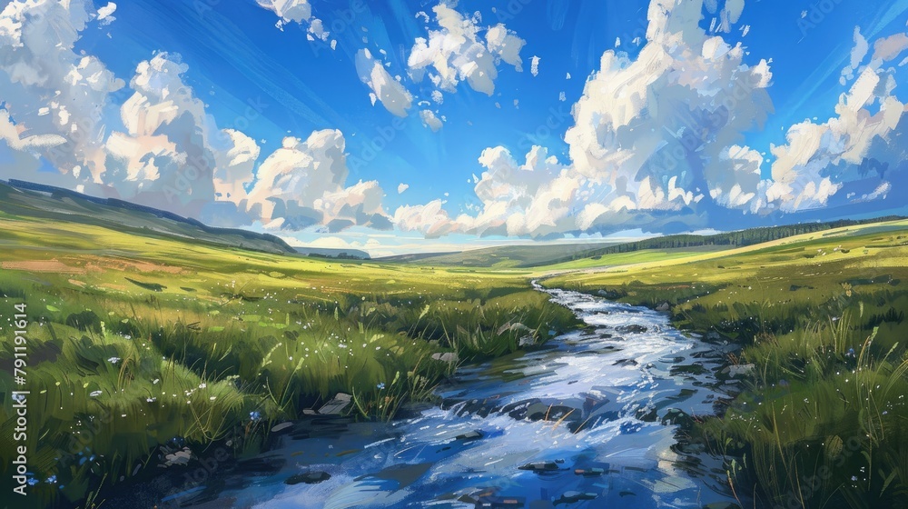 A swift stream beneath a azure sky