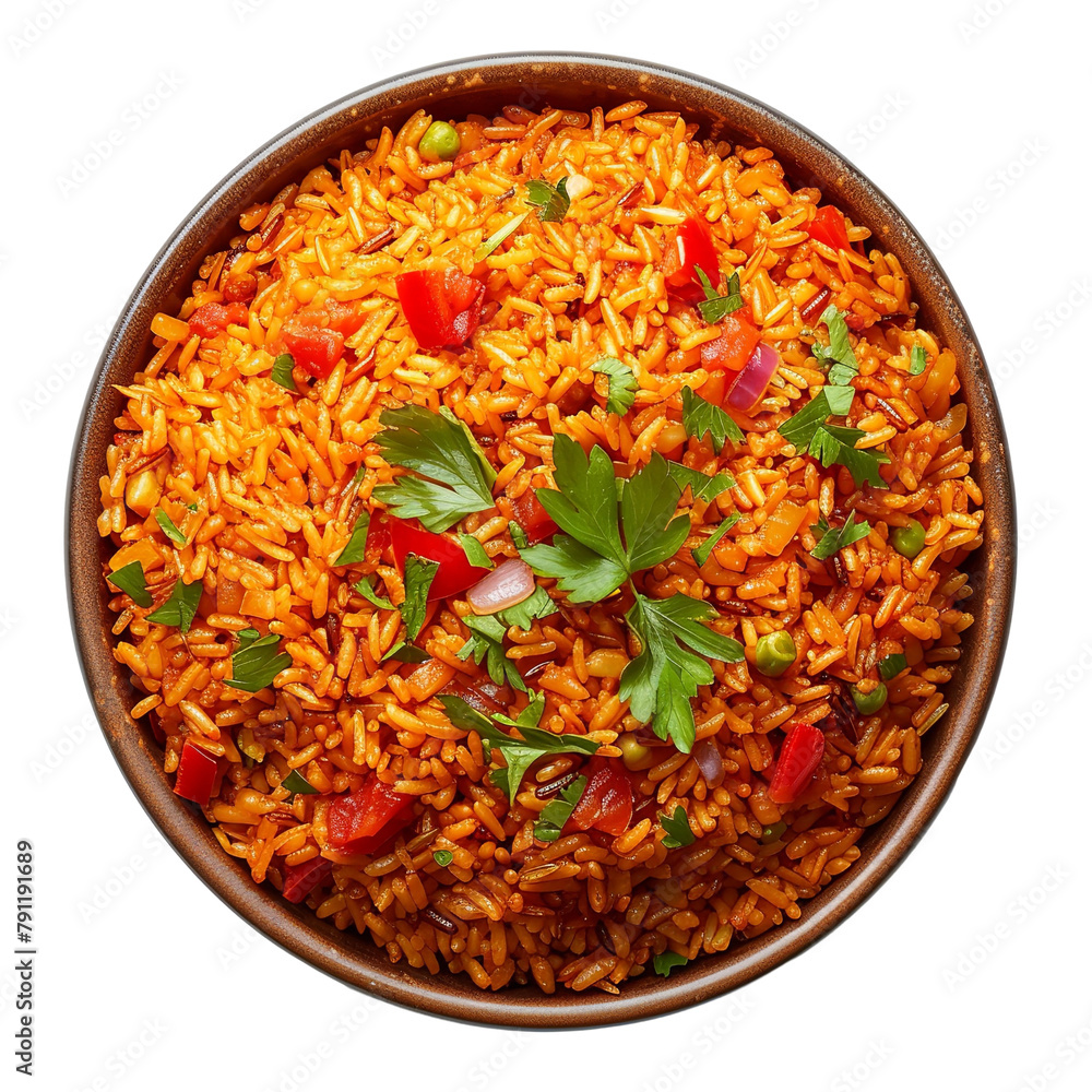 Delicious JolIof Rice Popular West African Dish with Rice Tomato Isolated On White Background Delicious JolIof Rice Popular West African Dish with Rice Tomato Isolated On White Background