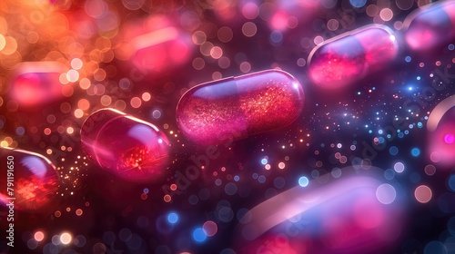 Futuristic Glowing Pills on a Sparkling Background