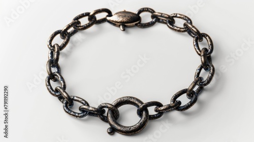 Blank mockup of a chunky chain bracelet with a hammered metal texture and a toggle clasp. .