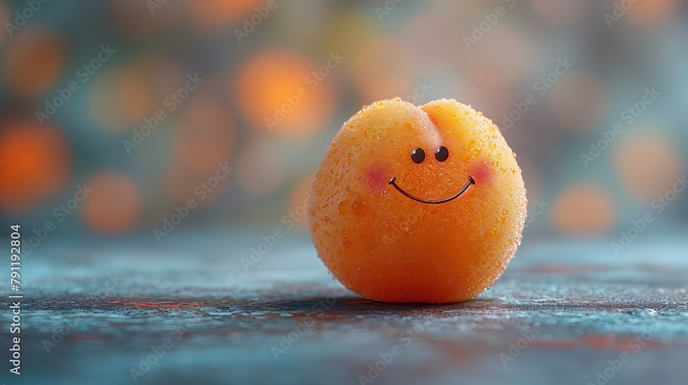 Smiling Orange Sphere on Blurred Background Smiling Orange Sphere on Blurred Background