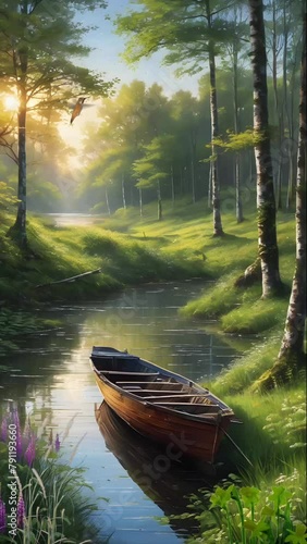 boat on the river seamless looping animation video background