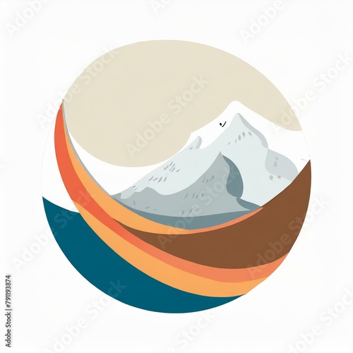 logo rond avec une montagne pour voyage et histoire en dessin ia photo