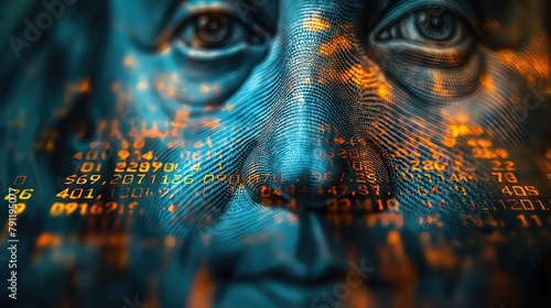 Cybersecurity Concept: Digital Face with Binary Code Overlay