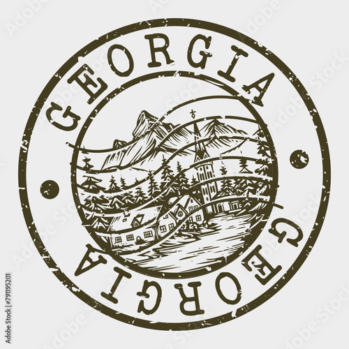 Georgia, Stamp Postal. Silhouette Seal. Passport Round Design. Vector Icon. Design Retro Travel. National Symbol.