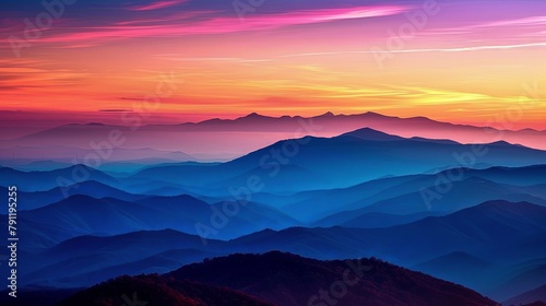 Dramatic shadows of mountains against a colorful sky at dusk, creating a breathtaking vista in a majestic natural landscape.