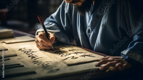 A calligrapher creating elegant scripts, photo