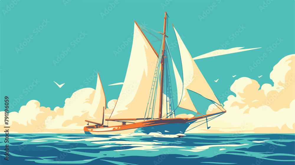 Colorful drawing of passenger ship sailing boat or