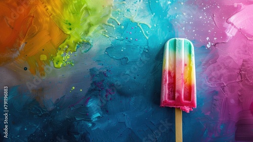 Frozen treat on a wooden stick in a vibrant hue