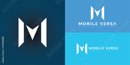 Abstract initial square letter MV or VM logo in blue color isolated on multiple background colors. The logo is suitable for business and technology company logo icons to design inspiration templates.
