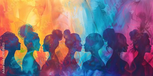 Colorful silhouette profile painting of people