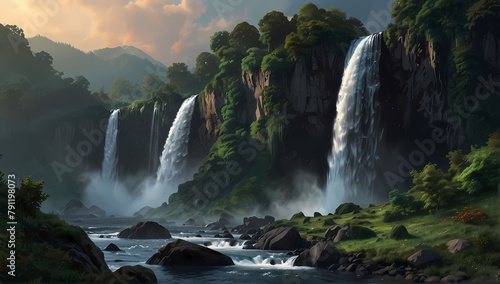 Artistic landscape with watefalls