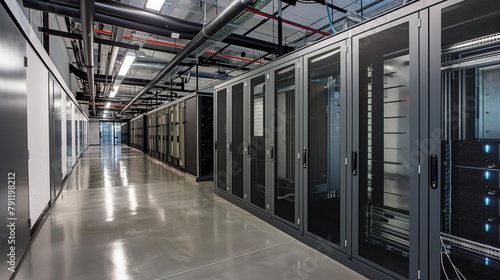 A long hallway with many computer servers