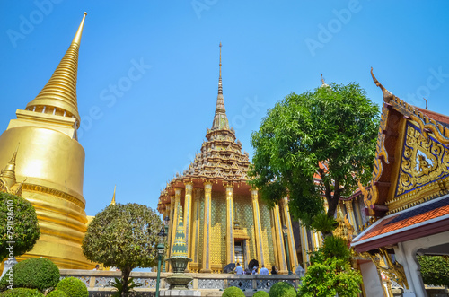 Beautiful Golden Temple of the Emerald Buddha Wat Phra Kaew in Bangkok, Thailand