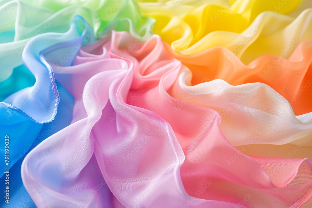Obraz premium A silky rainbow fabric undulates with soft ripples in a display of vibrant, pastel colors.