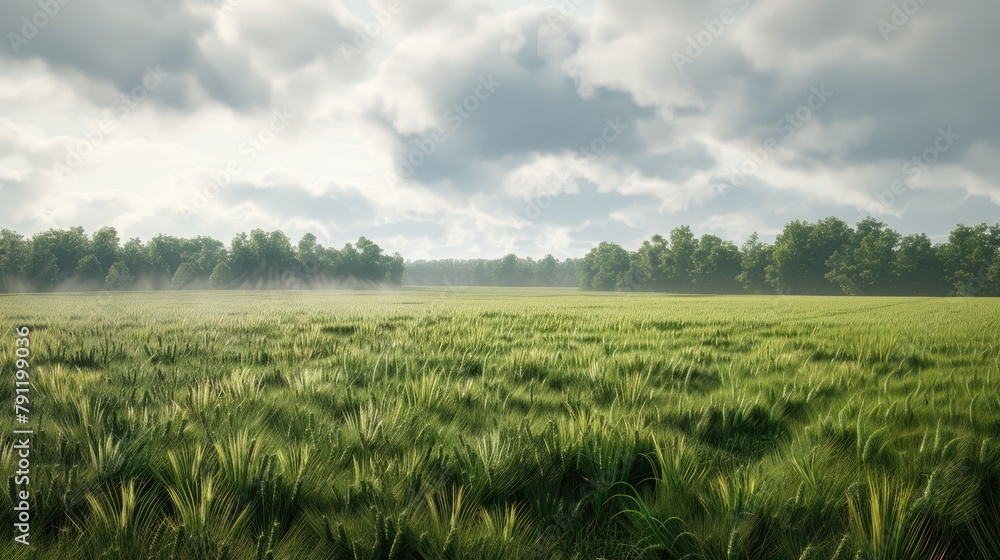 Obraz premium A wheat field covered in green vegetation